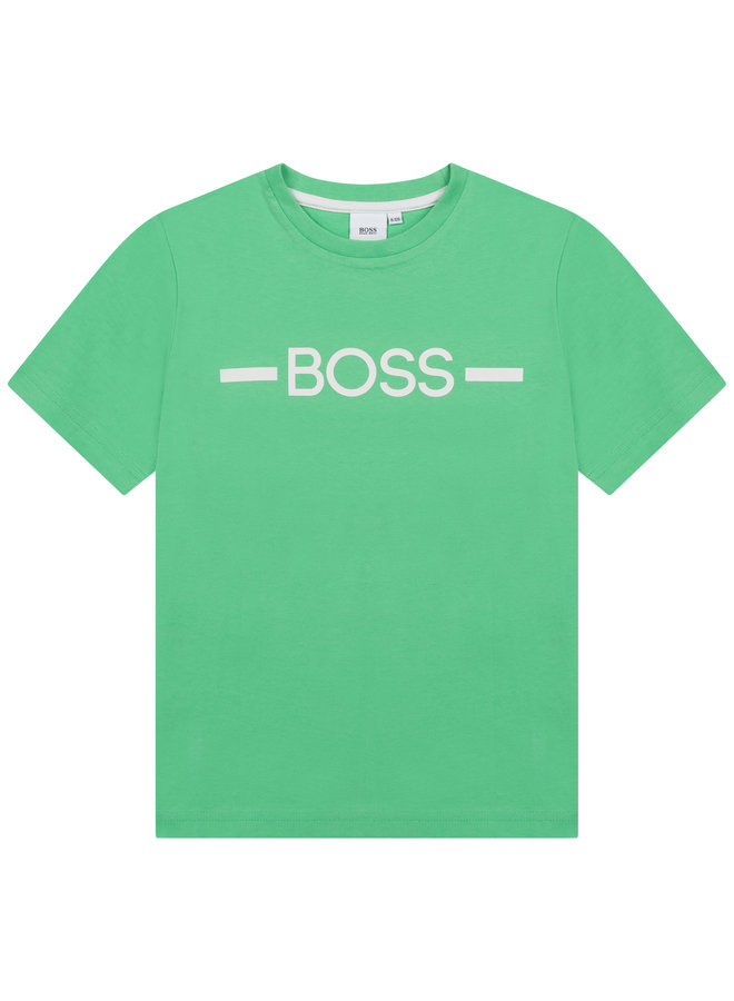 HUGO BOSS Kinder T-Shirt grün mit  Logo - Flock