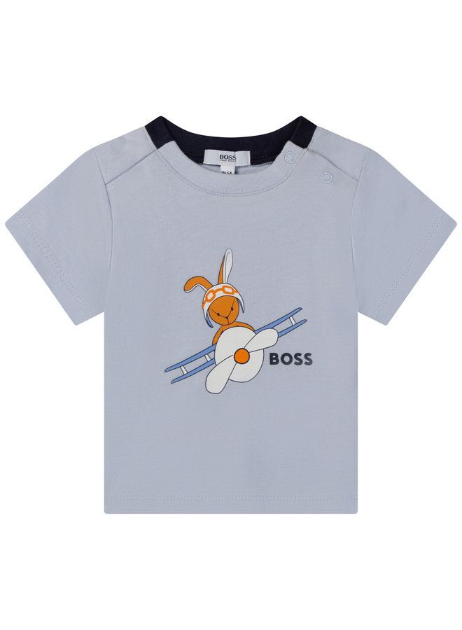 HUGO BOSS Baby T-Shirt Flieger Hase himmelblau mit Logo