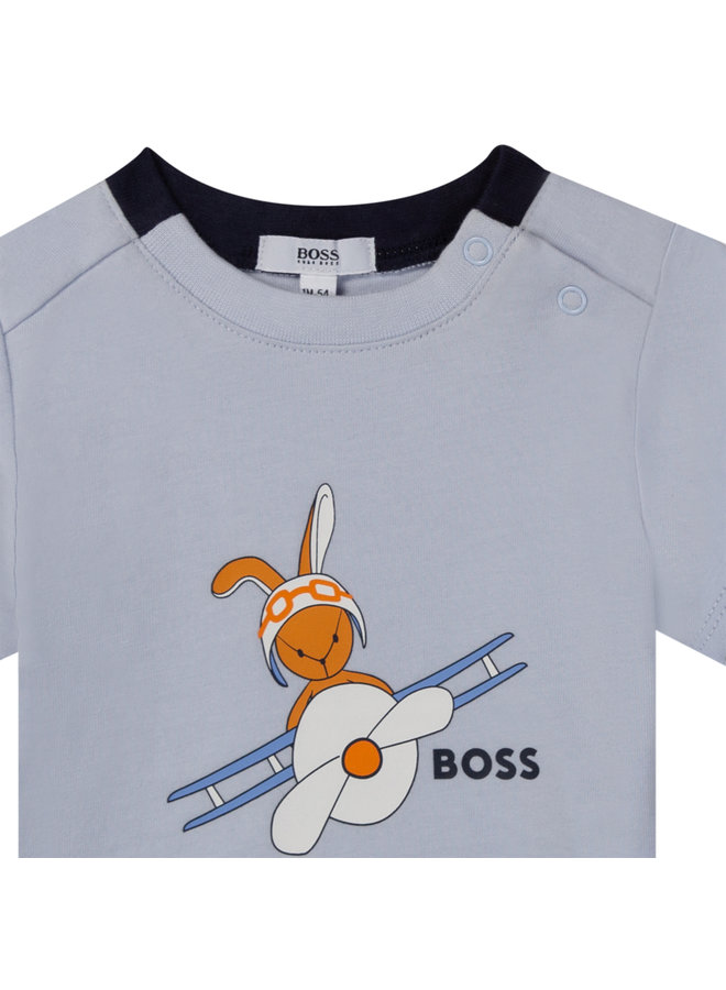 HUGO BOSS Baby T-Shirt Flieger Hase himmelblau mit Logo