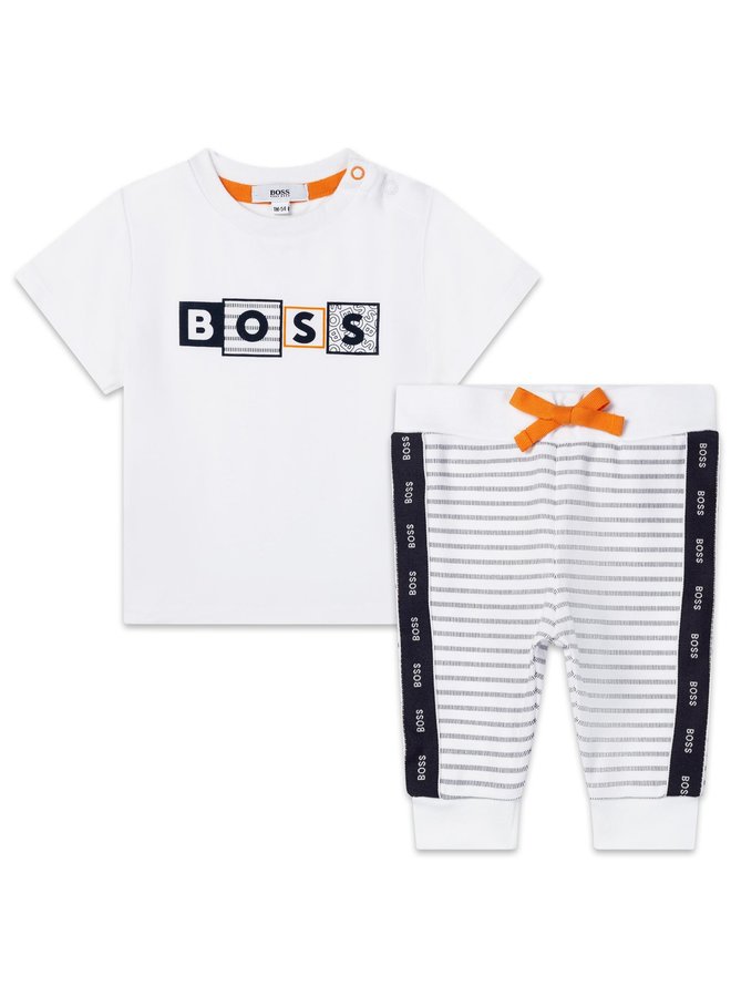 HUGO BOSS Baby Kombination weiß T-shirt und Hose gestreift mit Logo