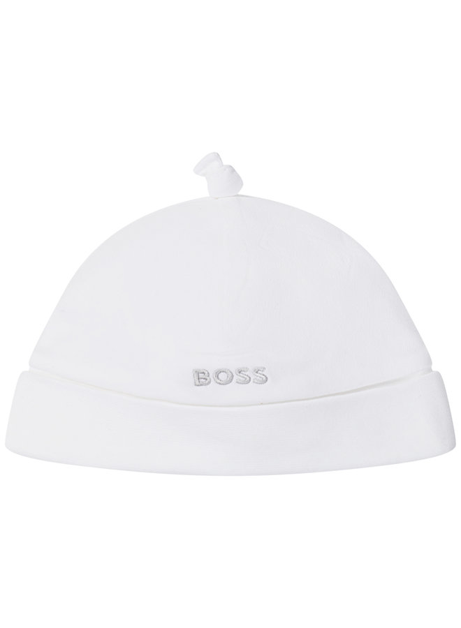 HUGO BOSS Baby Mütze weiß mit Logo Stitching - Copy