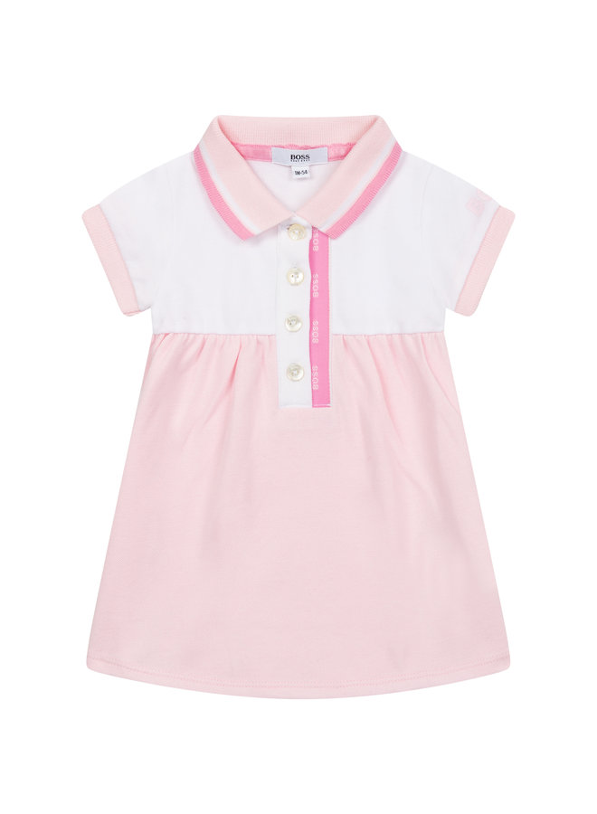 HUGO BOSS Baby Polokleid Kleid rosa weiß mit Logodetails