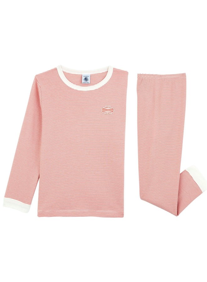 Petit Bateau Pyjama Milleraies rosa weißer Streifenanzug