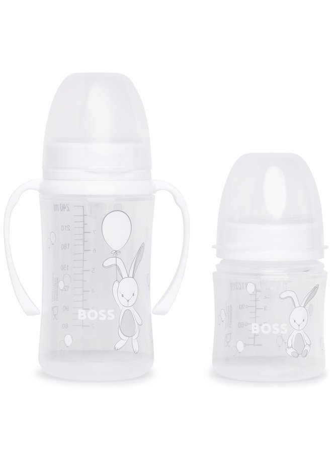 Hugo Boss Designer Baby Flaschen im 2 er Set mit Logo in weiß tolles Geschenk