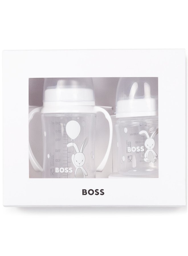 Hugo Boss Designer Baby Flaschen im 2 er Set mit Logo in weiß tolles Geschenk