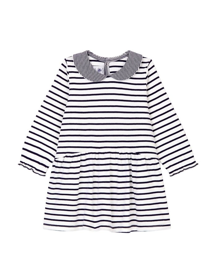 Petit Bateau kurzärmeliges  gestreiftes Baby Kleid in blau/weiß