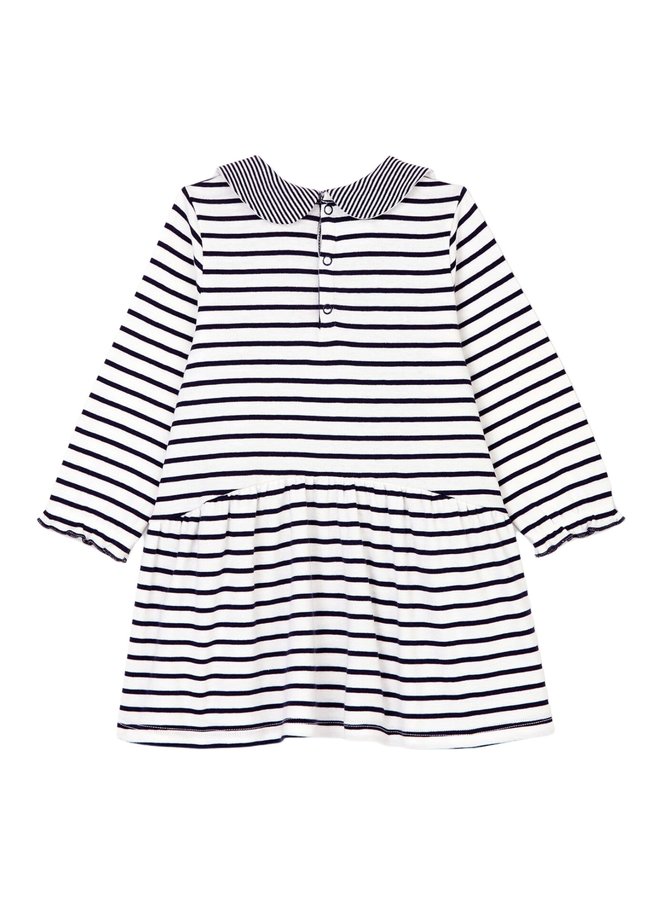 Petit Bateau kurzärmeliges  gestreiftes Baby Kleid in blau/weiß