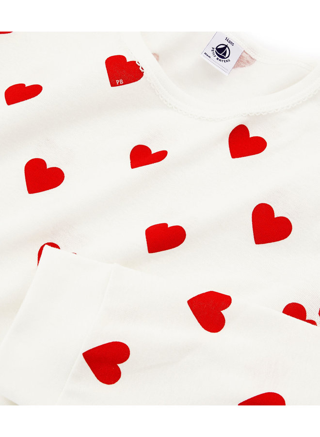 Petit Bateau Pyjama creme Herzen aus Biobaumwolle