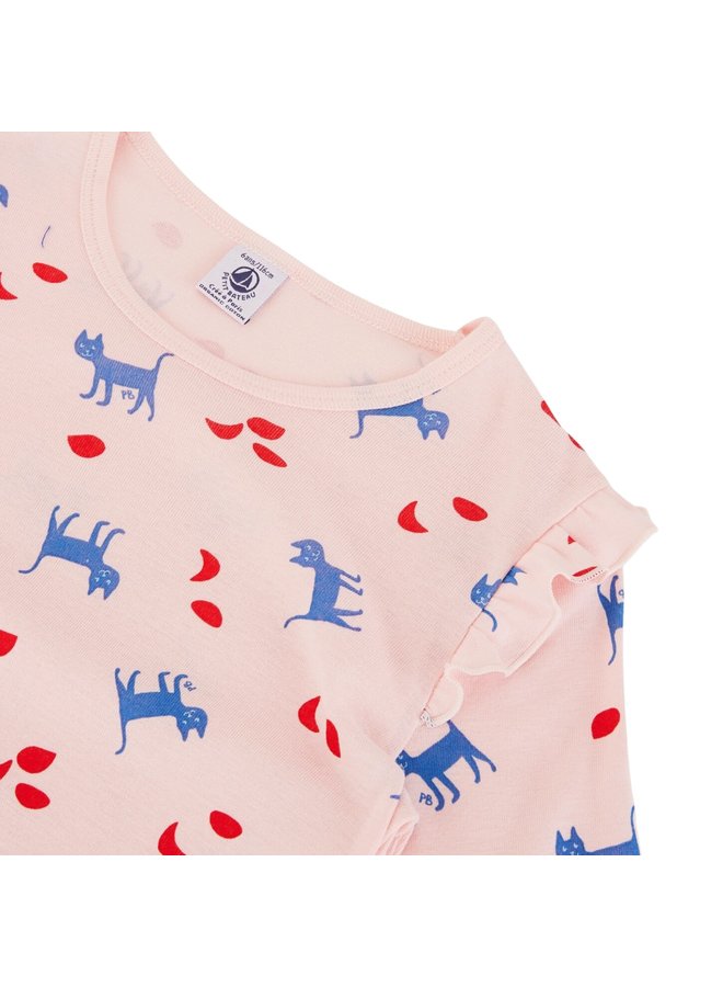Petit Bateau Nachthemd  in rosa mit blauen Katzen