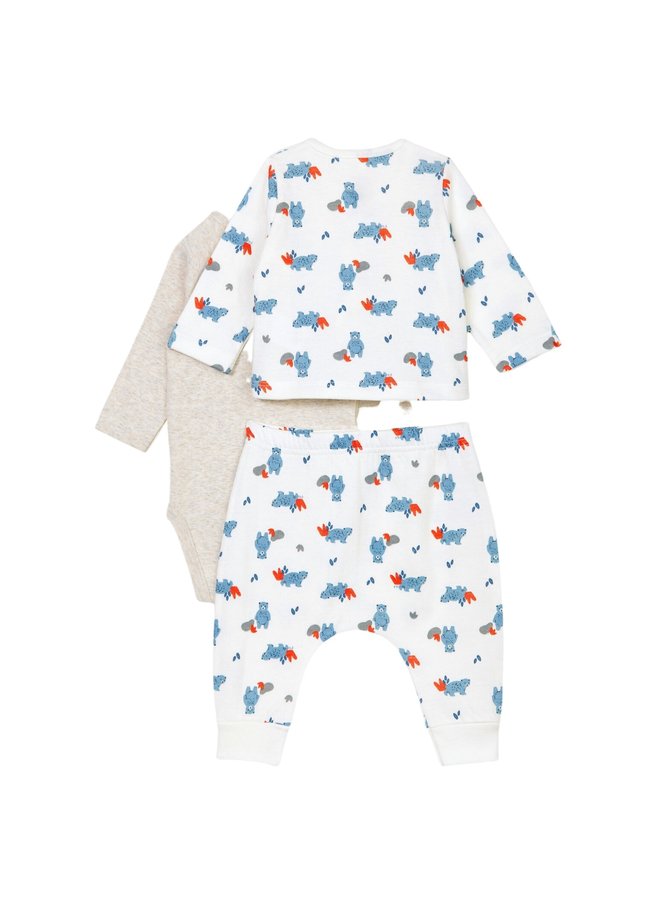 Petit Bateau Kombination 3 Teile Bärenprint Cardigan und Hose, brauner Body