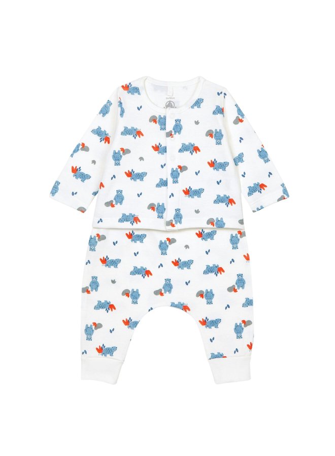 Petit Bateau Kombination 3 Teile Bärenprint Cardigan und Hose, brauner Body