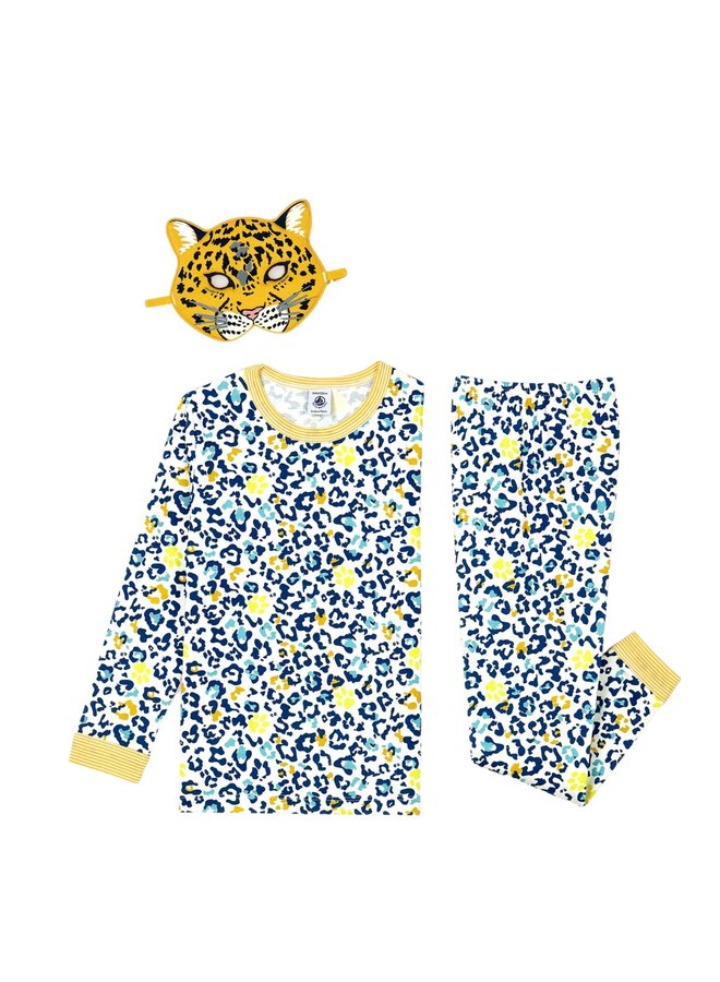 Petit Bateau Pyjama mit leuchtendem Leopardenprint und Leopardenmaske