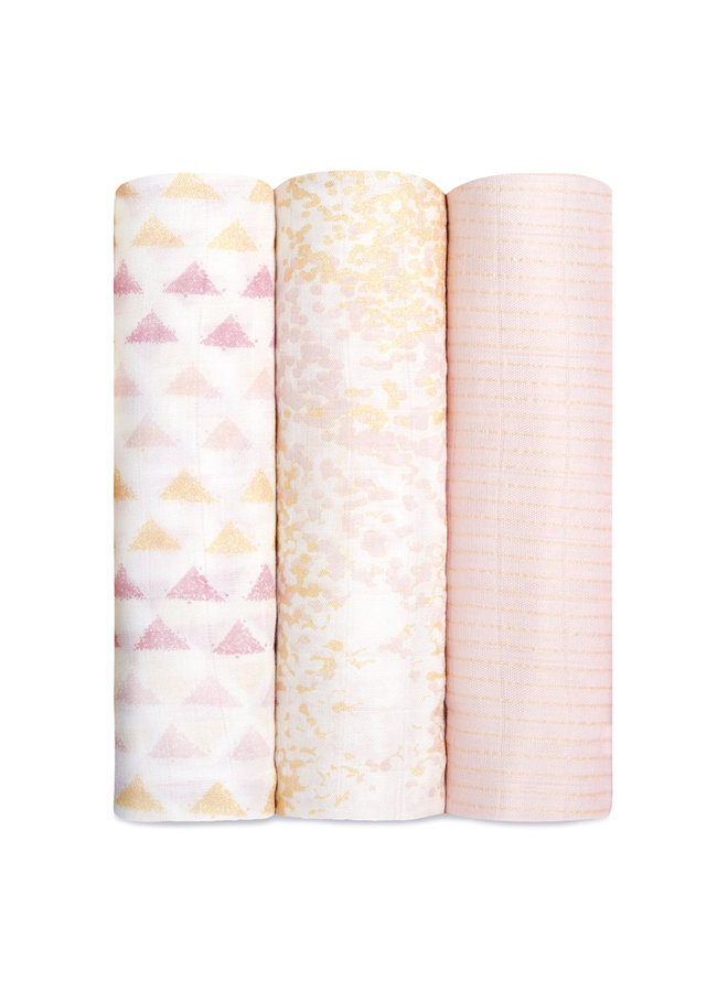 aden + anais 3-pack silky soft swaddles metallic primerose  birch