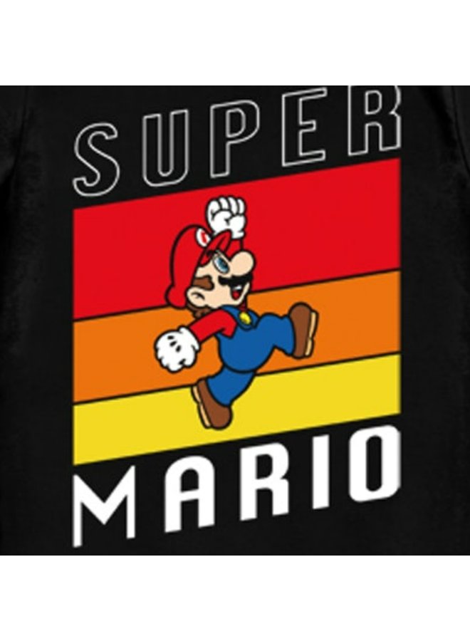 LOGOSHIRT T-Shirt schwarz Super Mario Motiv mit bunten Balken