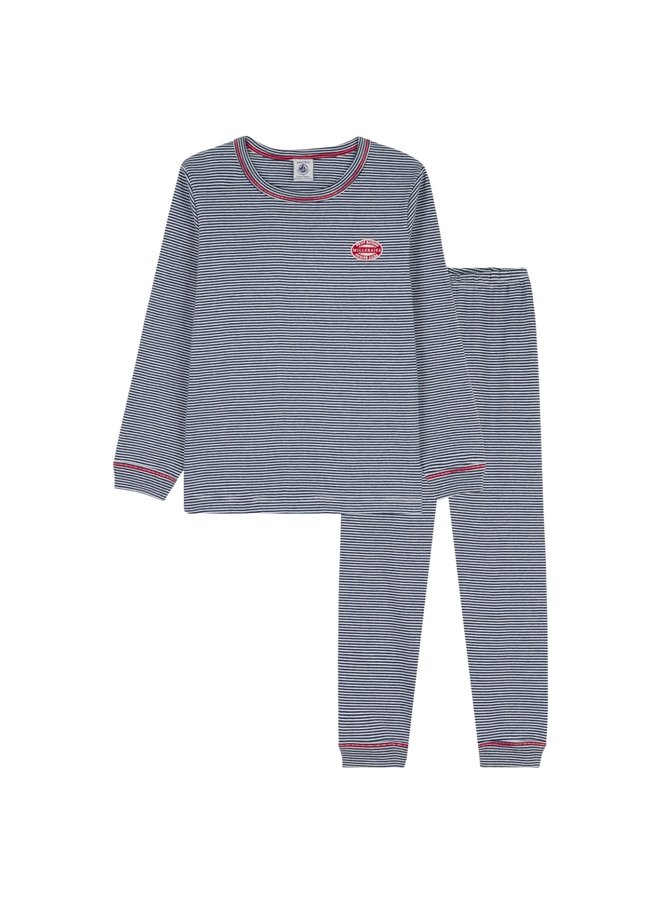 Petit Bateau Pyjama Ringelstreifen blau weiß aus Rippstrick