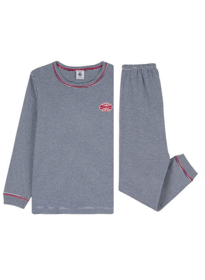 Petit Bateau Pyjama Ringelstreifen blau weiß aus Rippstrick