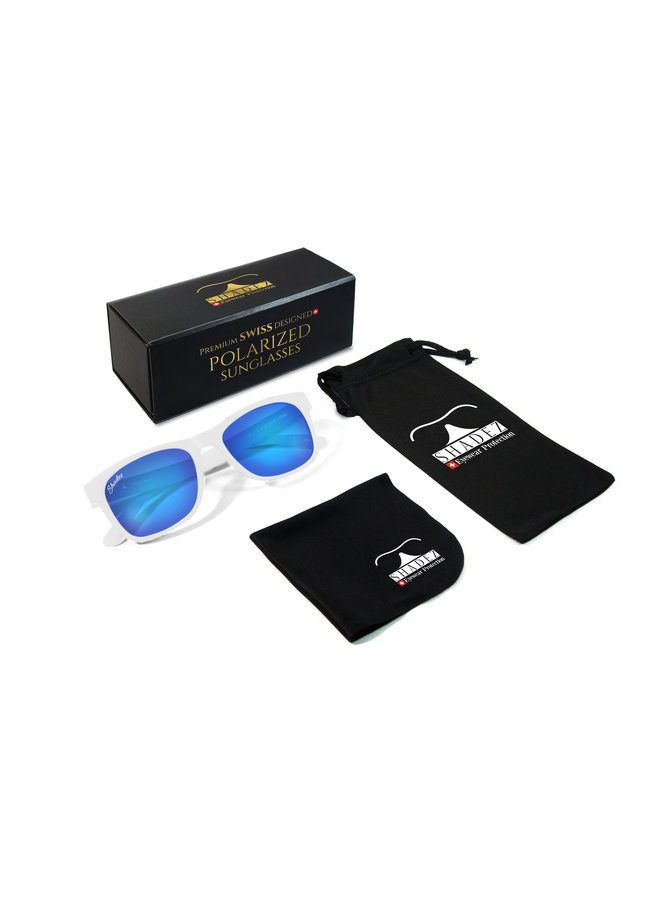 SHADEZ VIP Sonnenbrille Designer Blau mit weißen Bügeln