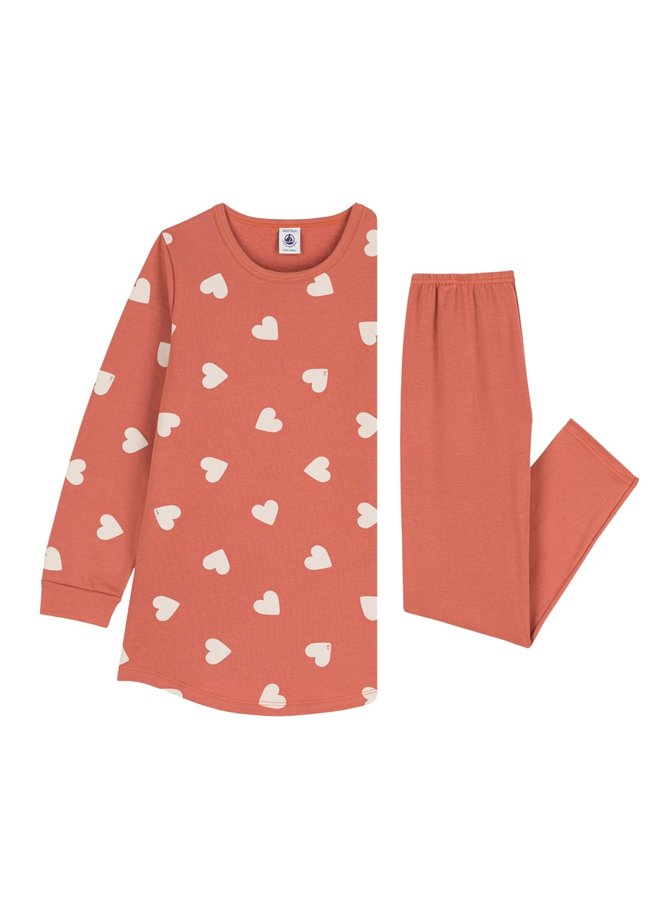 Petit Bateau Pyjama Set rot Herzen aus Molton