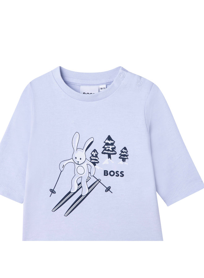 HUGO BOSS Baby T-Shirt Ski Hase hellblau mit Logo