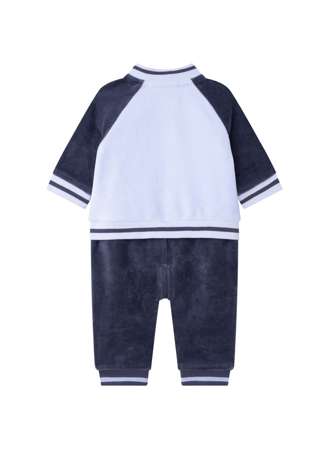 BOSS Baby samtiger Jogginganzug Overall in blau und grau mit Logo