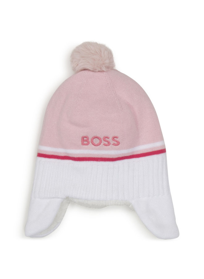 HUGO BOSS Baby warme Mütze rosa mit Logo