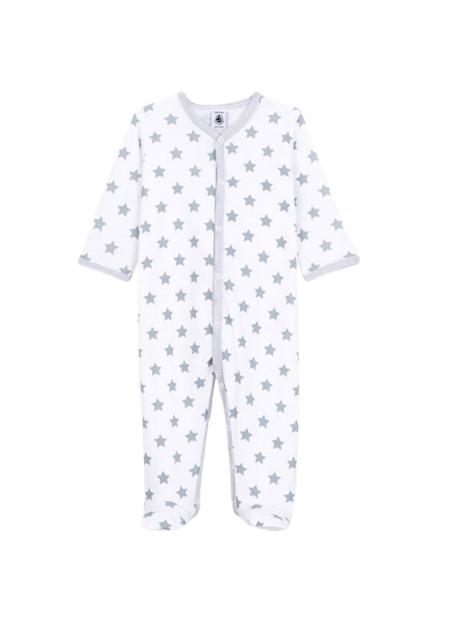 Petit Bateau Langarm Overall weiß mit blauen Sternen