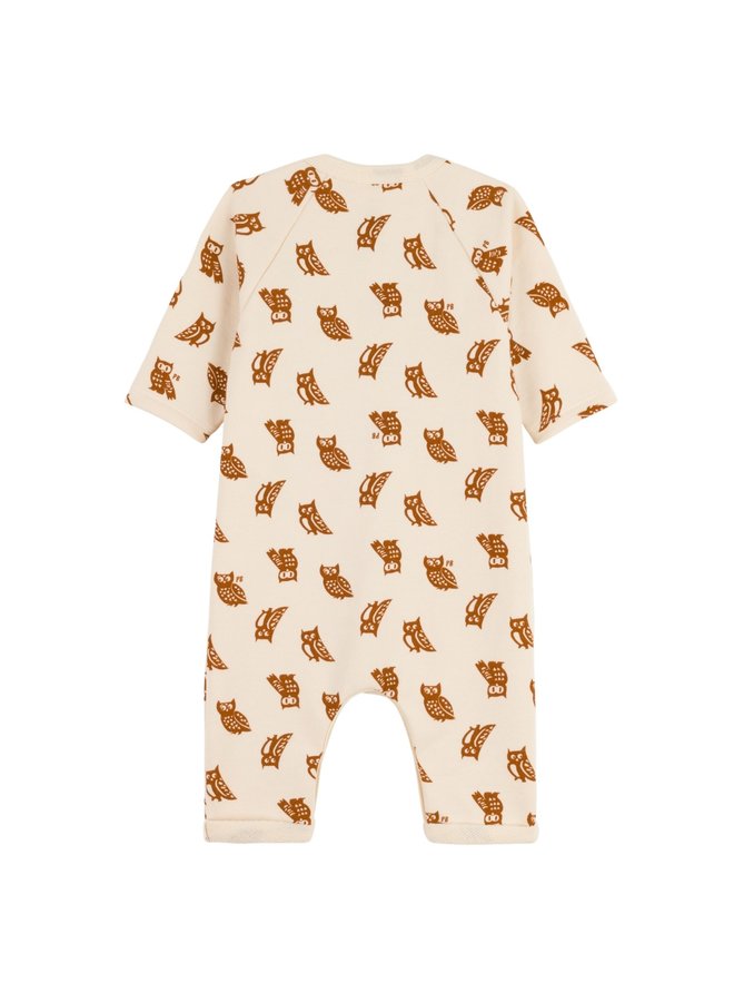 Petit Bateau Langarm Overall beige mit braunen Eulen