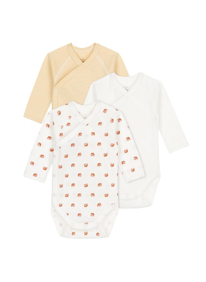 Petit Bateau Baby Wickel-Bodyset  3 Teile weiß/ gelb/ Schnecken