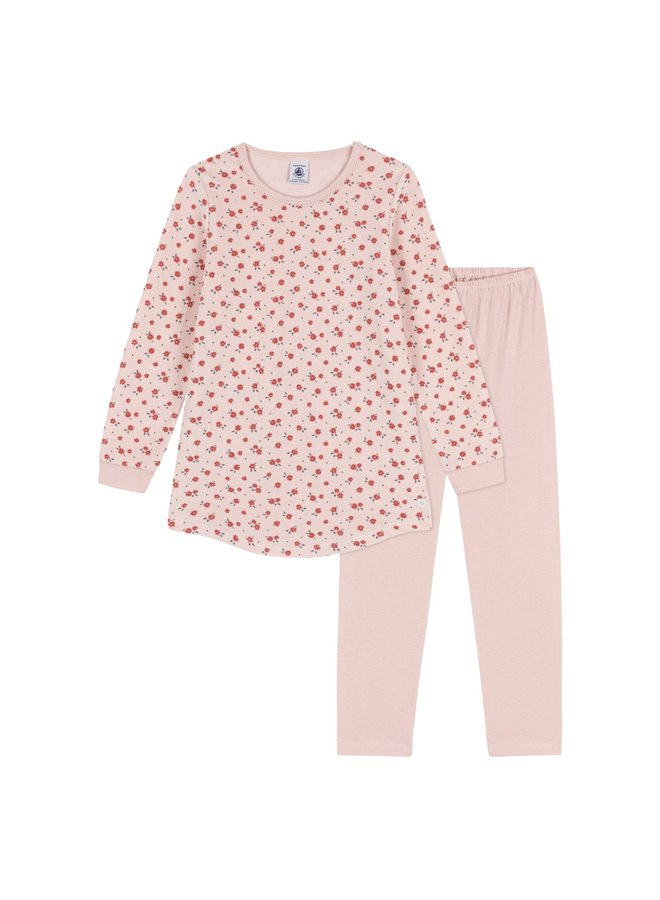 Petit Bateau Pyjama Molton Set rosa mit Blumen