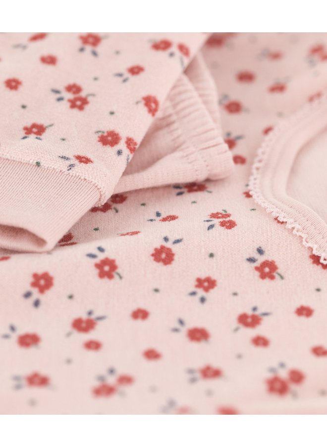 Petit Bateau Pyjama Molton Set rosa mit Blumen