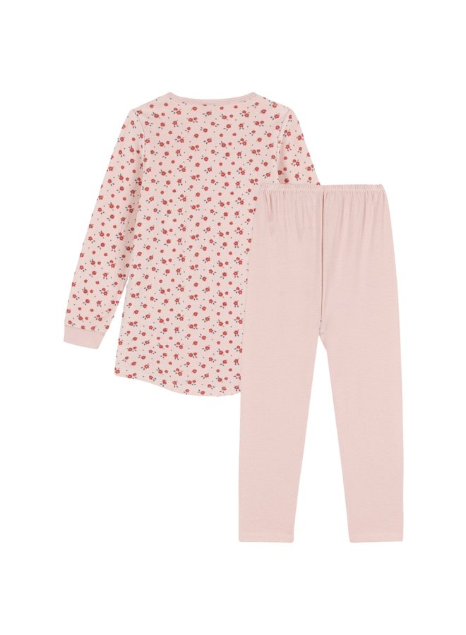 Petit Bateau Pyjama Molton Set rosa mit Blumen