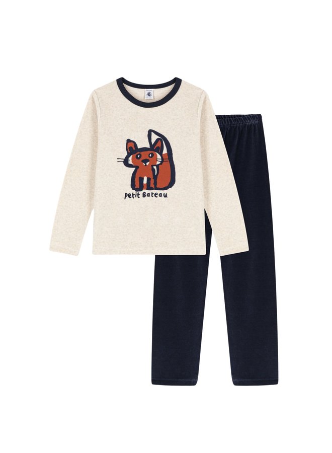 Petit Bateau Pyjama Set beige blau mit Eichhörnchen