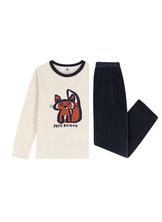 Petit Bateau Pyjama Set beige blau mit Eichhörnchen