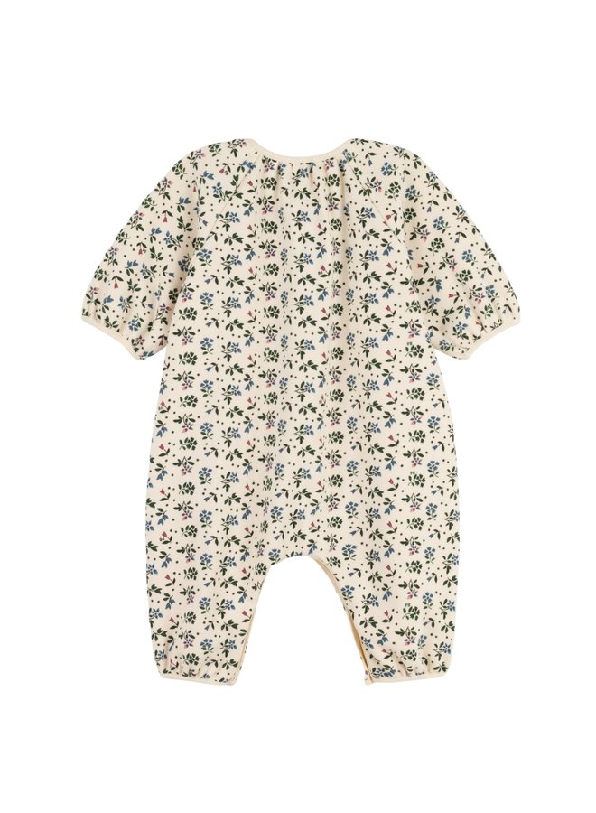 Petit Bateau Langarm Overall beige mit grün/blau/roten Blumen