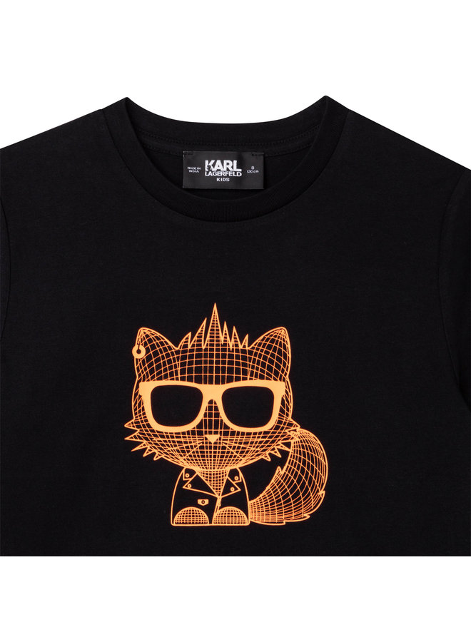 KARL LAGERFELD KIDS T-Shirt schwarz  Katze Choupette orange iconic