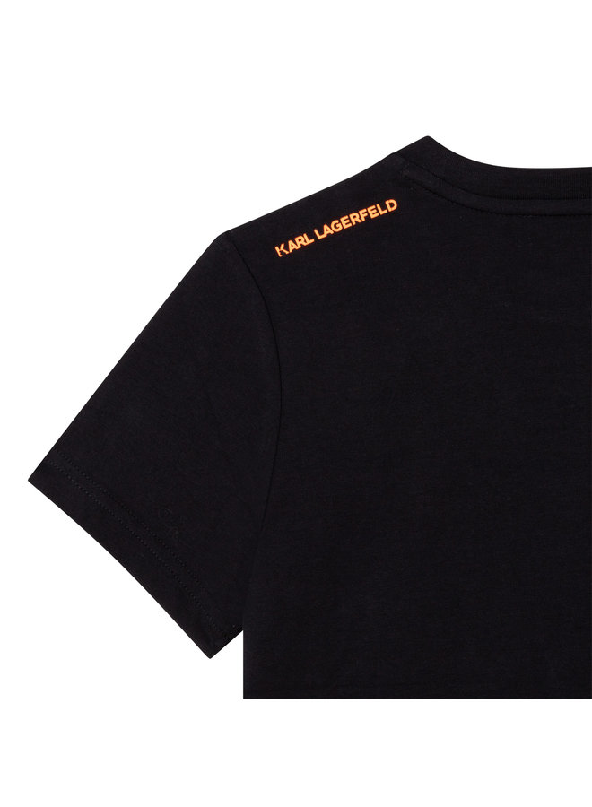 KARL LAGERFELD KIDS T-Shirt schwarz  Katze Choupette orange iconic