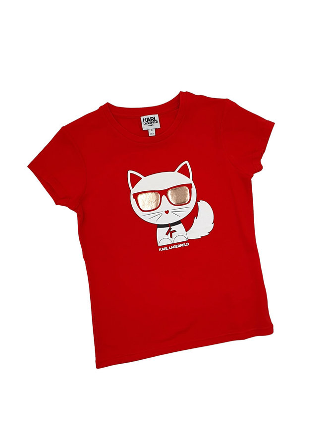 KARL LAGERFELD KIDS T-Shirt rot  Katze Choupette  mit verspiegelter Sonnenbrille