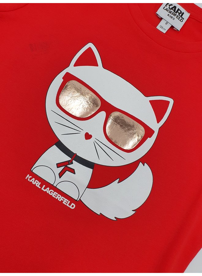 KARL LAGERFELD KIDS T-Shirt rot  Katze Choupette  mit verspiegelter Sonnenbrille