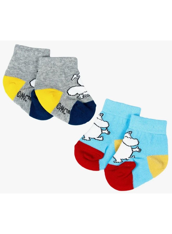 Nordicbuddies - 2er Set Socken Kinder Moomin Mumintroll Socken  - türkis grau