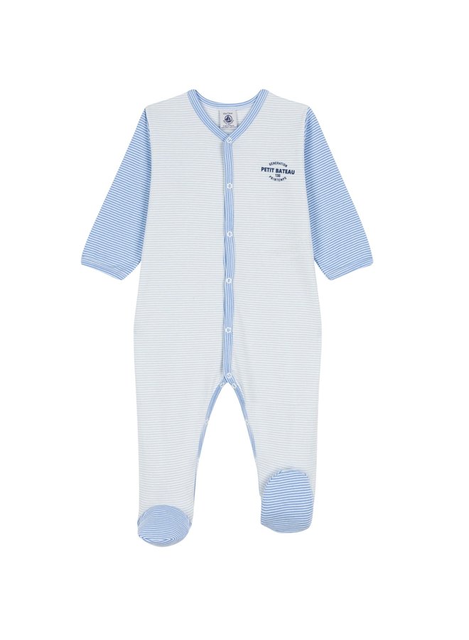 Petit Bateau Ringelstrampler blau aus Bio-Baumwolle