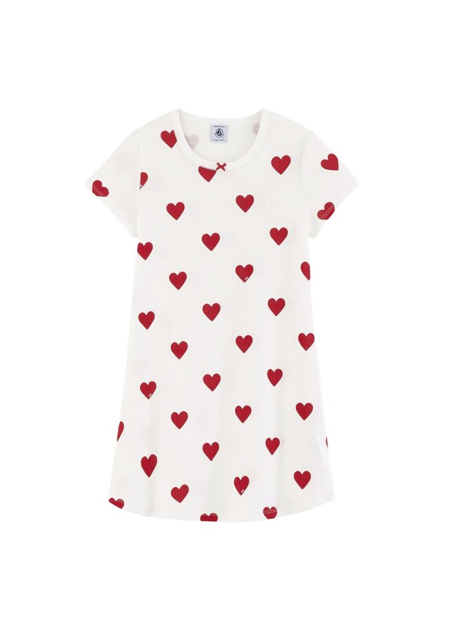Petit Bateau Nachthemd weiß mit Herzmotiv aus Bio-Baumwolle