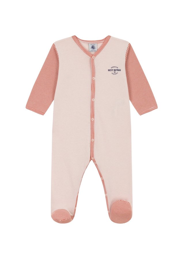 Petit Bateau Ringelstrampler rosa aus Bio-Baumwolle