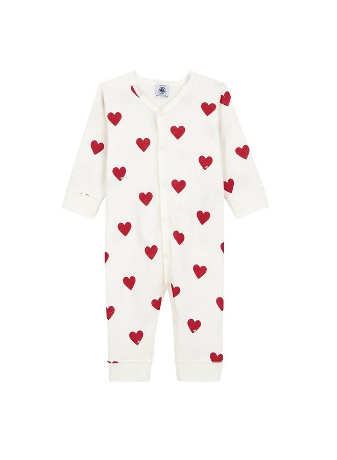 Petit Bateau Baby-Strampler fußlos aus Baumwolle mit Herzmotiv