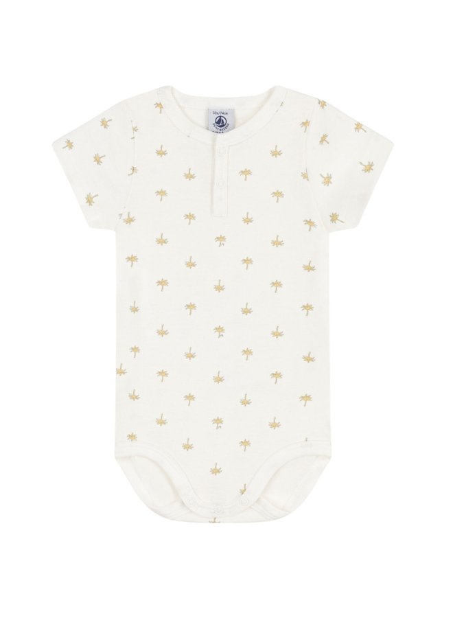 Petit Bateau kurzärmeliger Baby Body aus Baumwolle mit Palmen Print