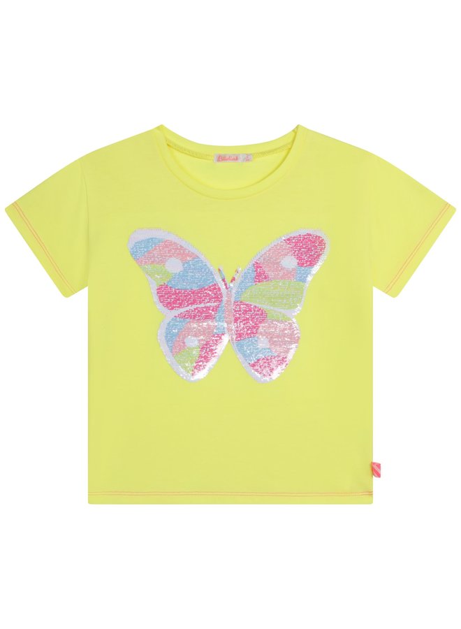 Billieblush T-Shirt gelb  Schmetterling mit Wendepailletten