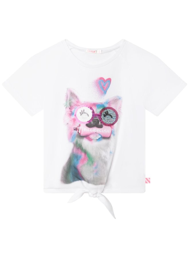 Billieblush T-Shirt weiß Katze mit Pailletten