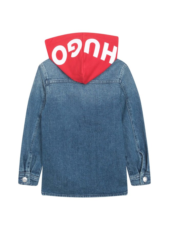 HUGO coole Jeansjacke mit roter Kapuze