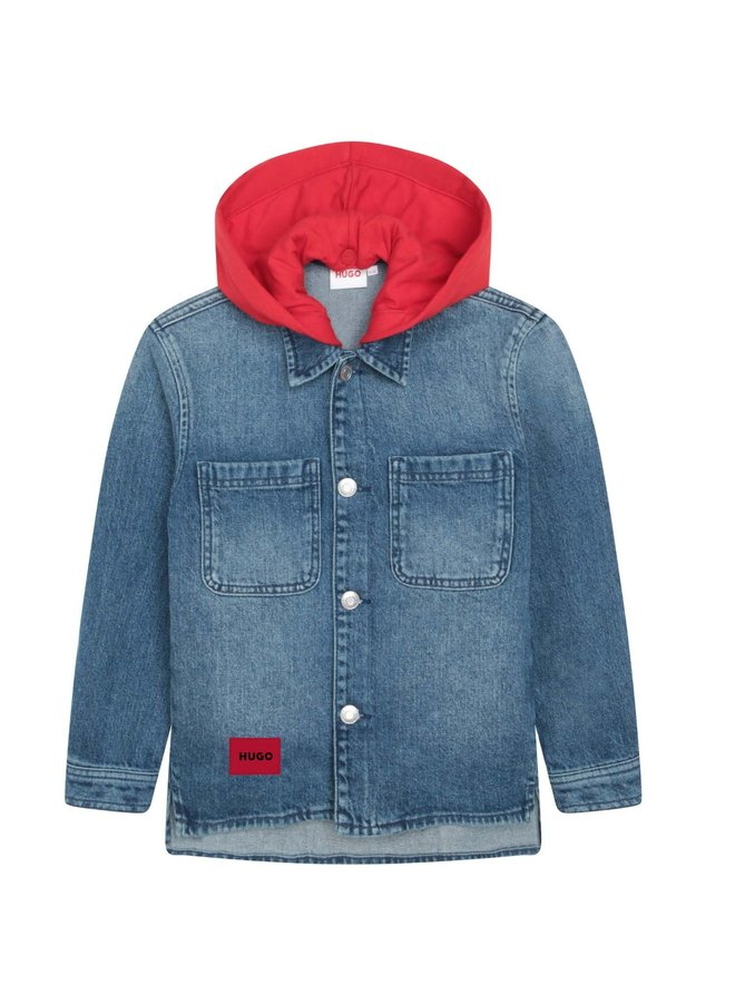 HUGO coole Jeansjacke mit roter Kapuze