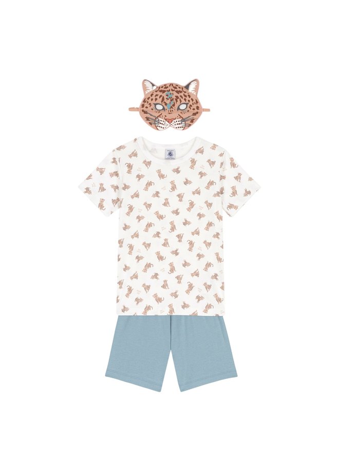 Petit Bateau Baumwoll-Pyjama mit Leoparden Print und Maske
