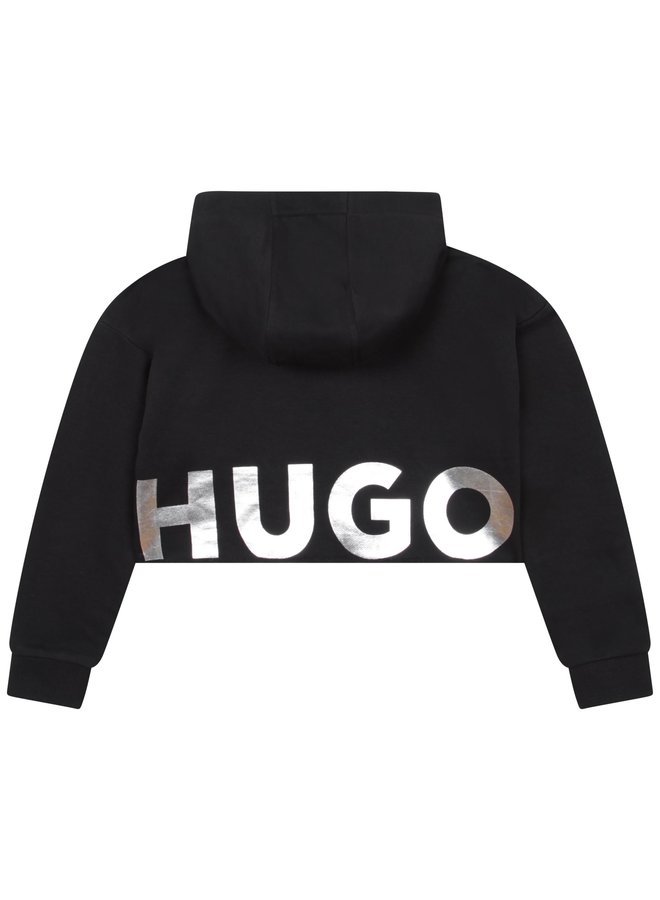 HUGO Kids Kapuzenpullover schwarz  mit silber Schriftzug gecropt